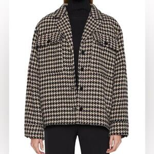 Anine Bing Flynn Houndstooth Jacket Black White Brown Blazer Shacket